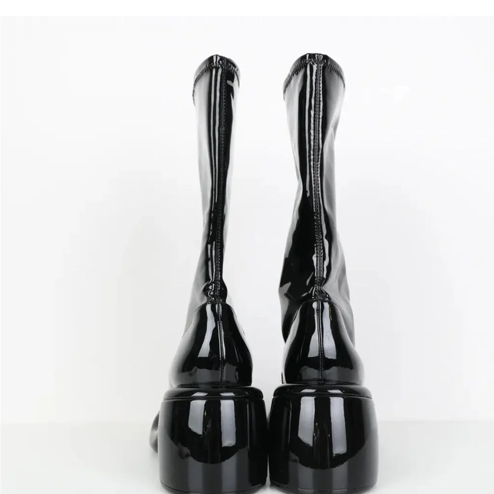 Charles & Keith Patent Black Heeled Boots - Picture 7 of 11